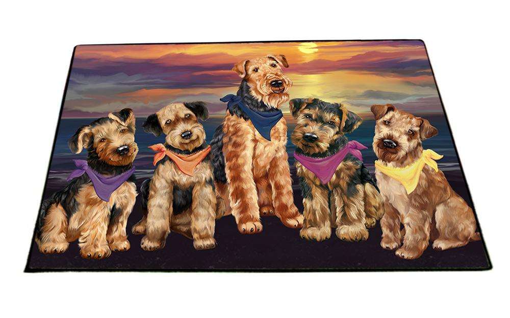 Family Sunset Portrait Airedale Terriers Dog Floormat FLMS50400