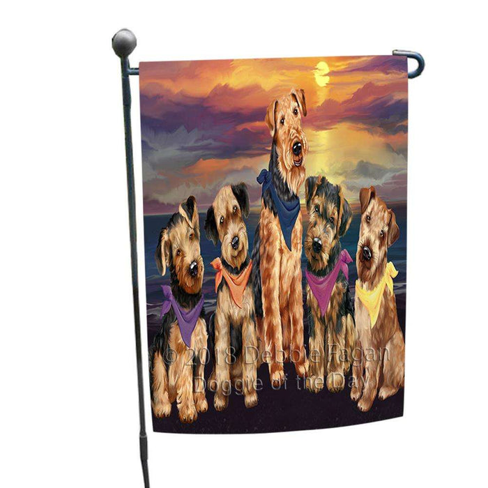 Family Sunset Portrait Airedale Terriers Dog Garden Flag GFLG50107