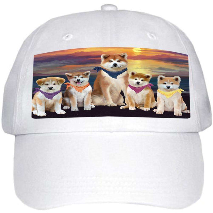 Family Sunset Portrait Akitas Dog Ball Hat Cap HAT61161