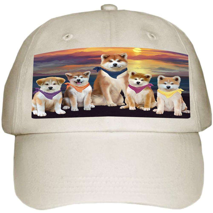 Family Sunset Portrait Akitas Dog Ball Hat Cap HAT61161