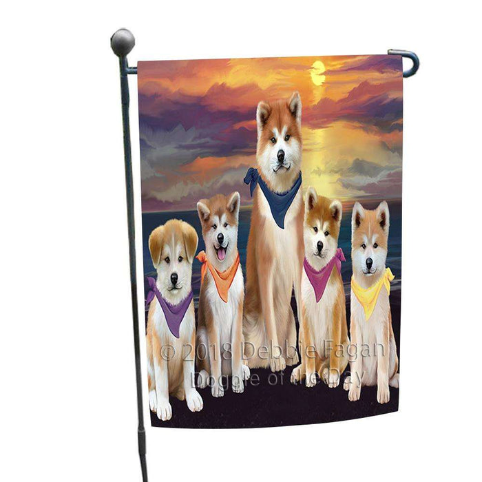 Family Sunset Portrait Akitas Dog Garden Flag GFLG52421