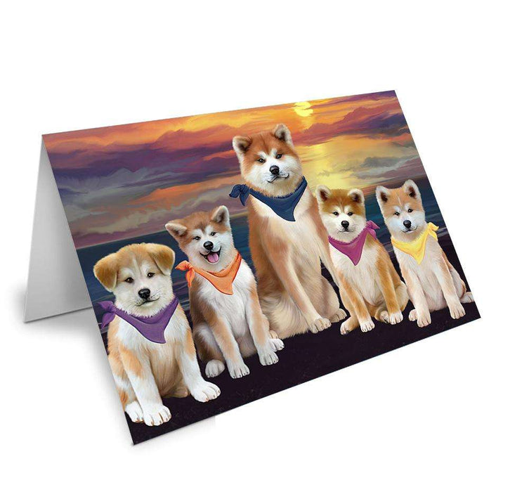 Family Sunset Portrait Akitas Dog Handmade Artwork Assorted Pets Greeting Cards and Note Cards with Envelopes for All Occasions and Holiday Seasons GCD61457