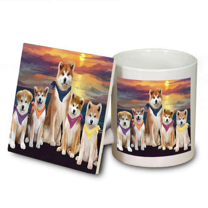 Family Sunset Portrait Akitas Dog Mug and Coaster Set MUC52468