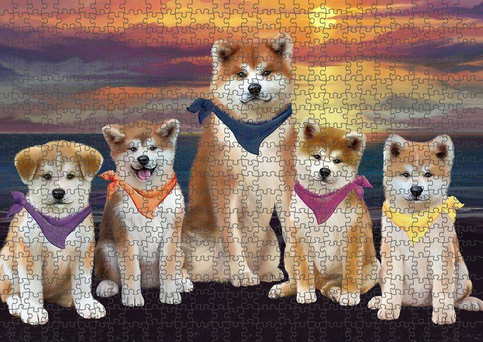 Family Sunset Portrait Akitas Dog Puzzle with Photo Tin PUZL61359