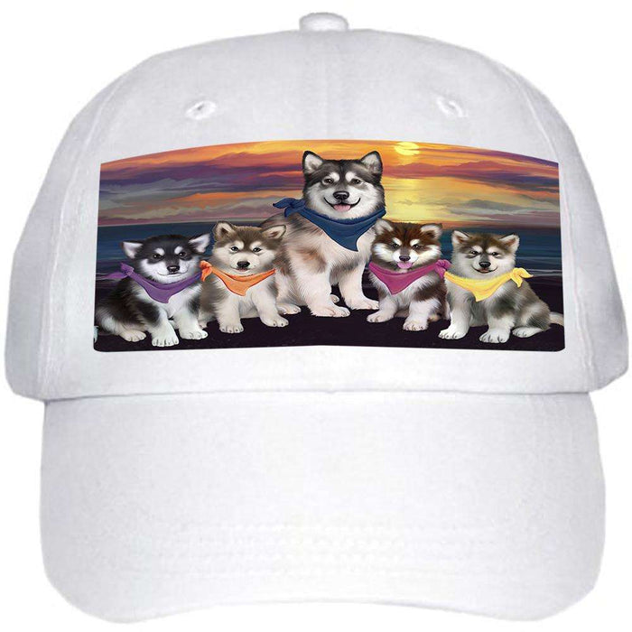 Family Sunset Portrait Alaskan Malamutes Dog Ball Hat Cap HAT54414