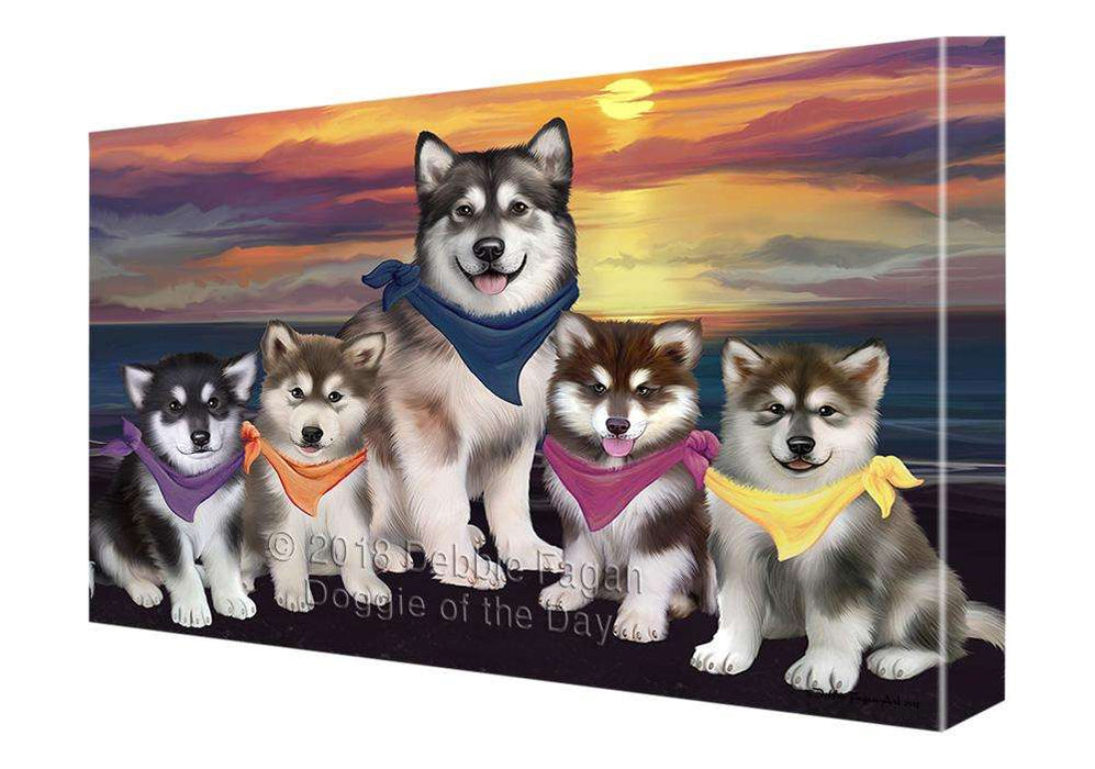 Family Sunset Portrait Alaskan Malamutes Dog Canvas Print Wall Art Décor CVS68263