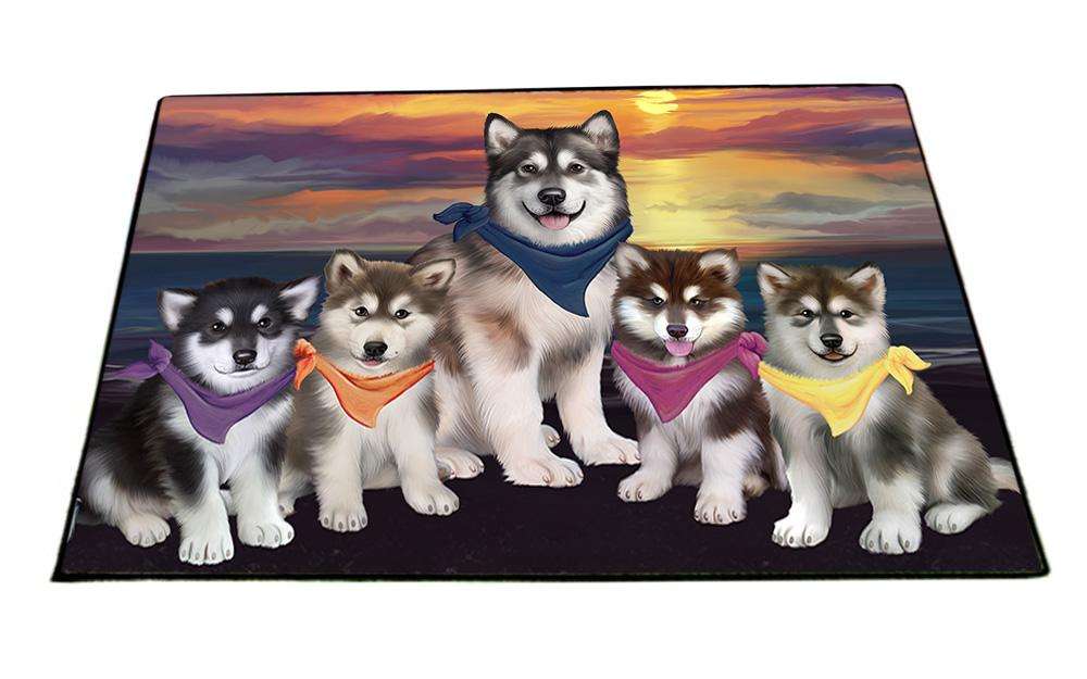 Family Sunset Portrait Alaskan Malamutes Dog Floormat FLMS50403