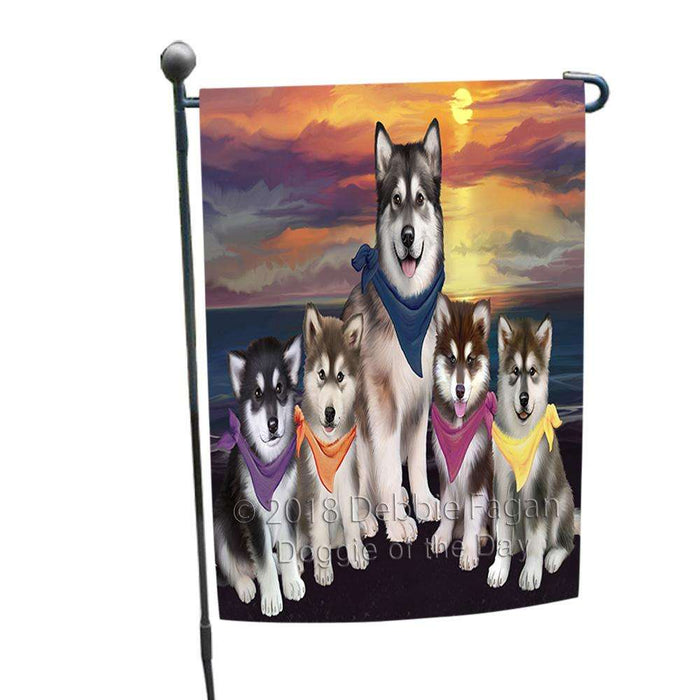 Family Sunset Portrait Alaskan Malamutes Dog Garden Flag GFLG50108