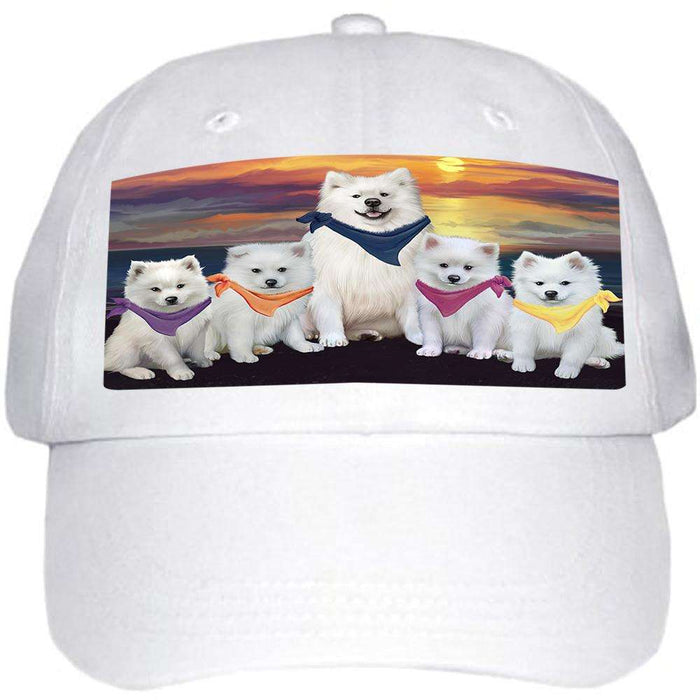 Family Sunset Portrait American Eskimos Dog Ball Hat Cap HAT54417