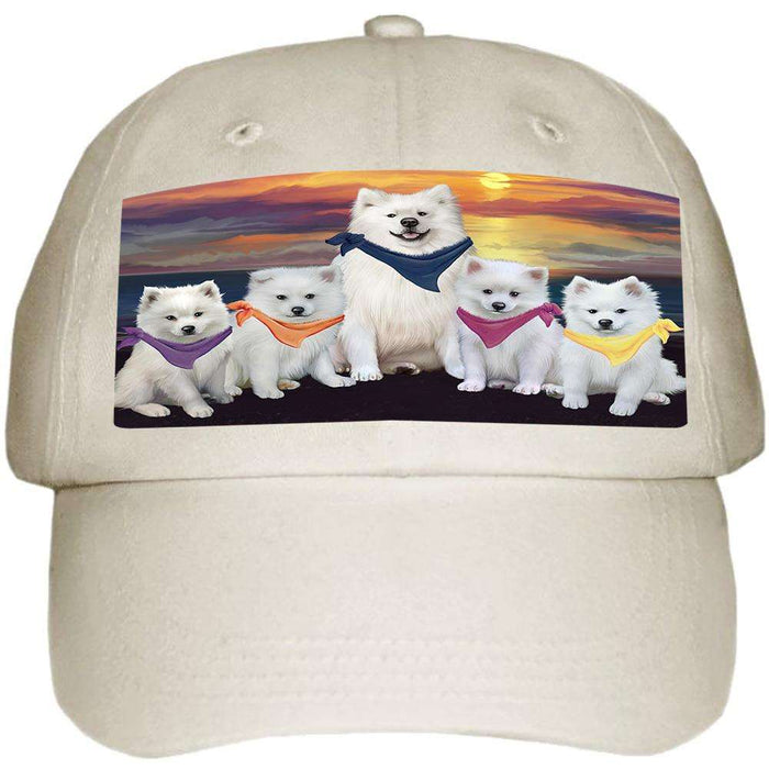 Family Sunset Portrait American Eskimos Dog Ball Hat Cap HAT54417