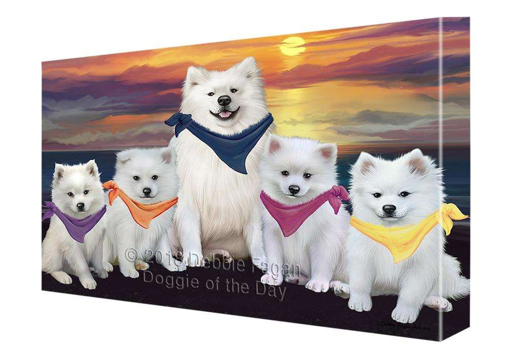 Family Sunset Portrait American Eskimos Dog Canvas Print Wall Art Décor CVS68272
