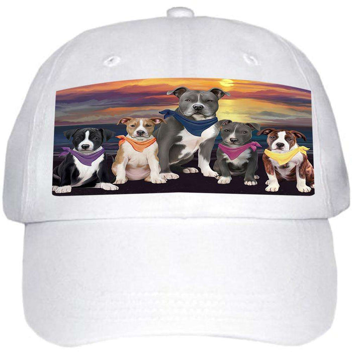 Family Sunset Portrait American Staffordshire Terriers Dog Ball Hat Cap HAT61164