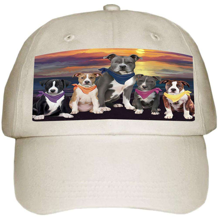 Family Sunset Portrait American Staffordshire Terriers Dog Ball Hat Cap HAT61164