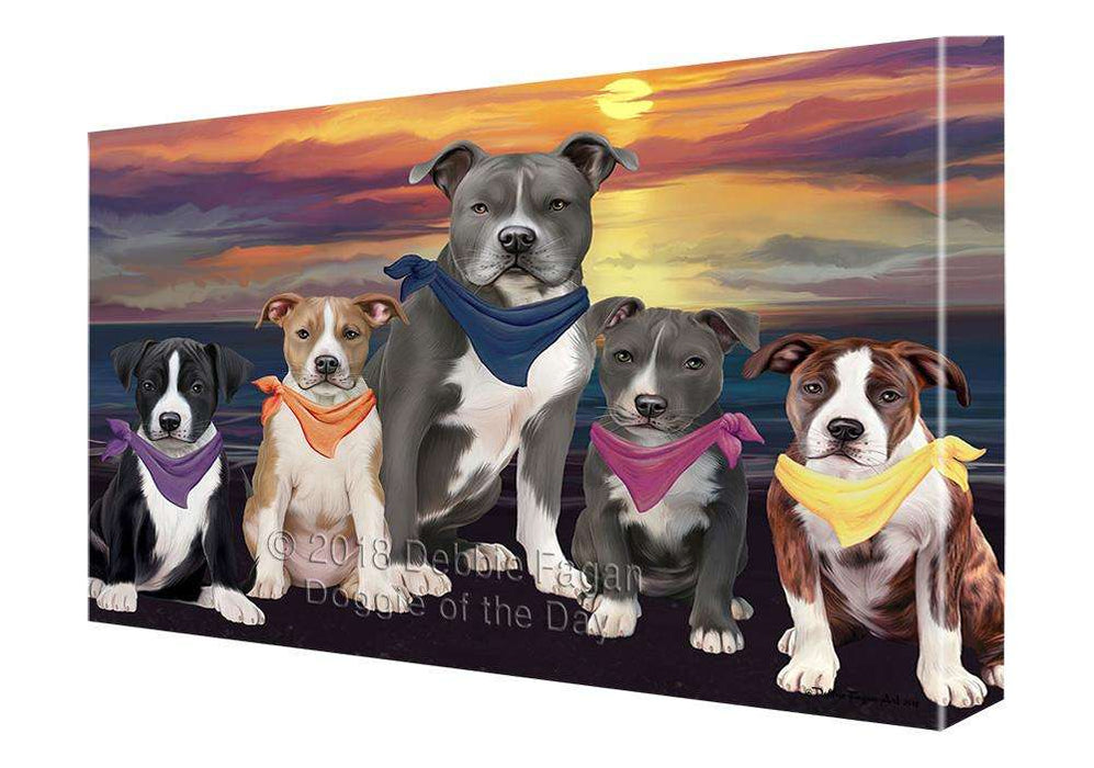 Family Sunset Portrait American Staffordshire Terriers Dog Canvas Print Wall Art Décor CVS89090