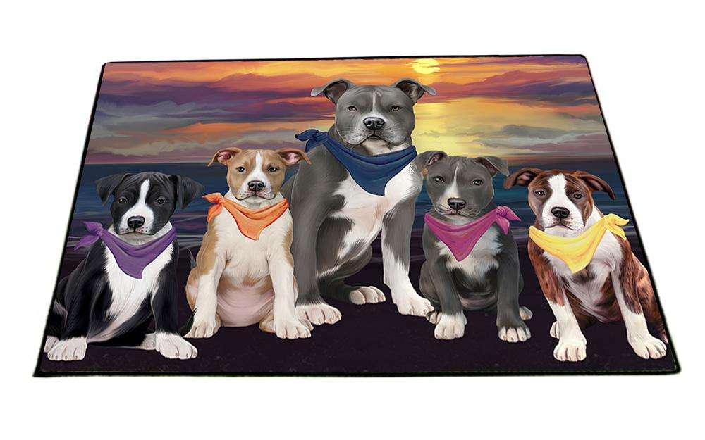 Family Sunset Portrait American Staffordshire Terriers Dog Floormat FLMS51720