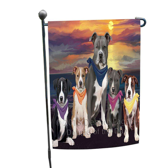 Family Sunset Portrait American Staffordshire Terriers Dog Garden Flag GFLG52422
