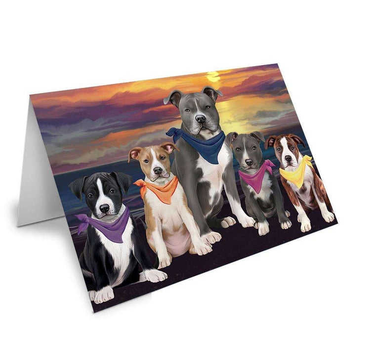 Family Sunset Portrait American Staffordshire Terriers Dog Handmade Artwork Assorted Pets Greeting Cards and Note Cards with Envelopes for All Occasions and Holiday Seasons GCD61460