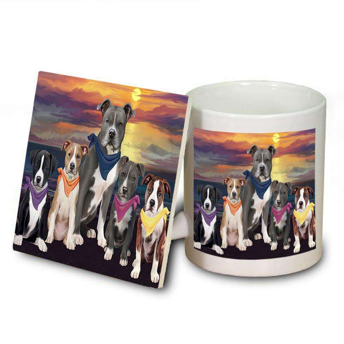 Family Sunset Portrait American Staffordshire Terriers Dog Mug and Coaster Set MUC52469