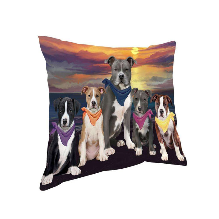 Family Sunset Portrait American Staffordshire Terriers Dog Pillow PIL66064