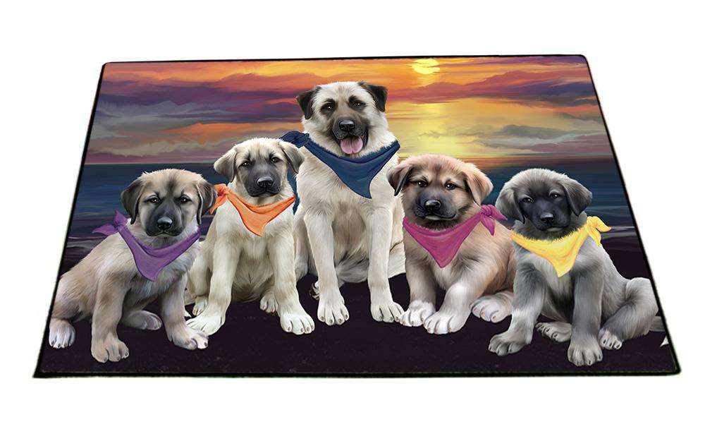 Family Sunset Portrait Anatolian Shepherds Dog Floormat FLMS50409