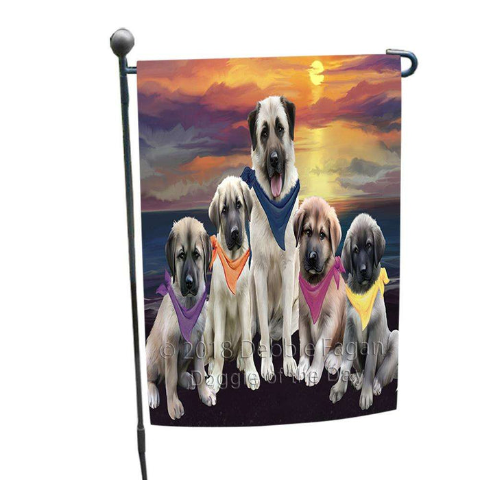 Family Sunset Portrait Anatolian Shepherds Dog Garden Flag GFLG50110