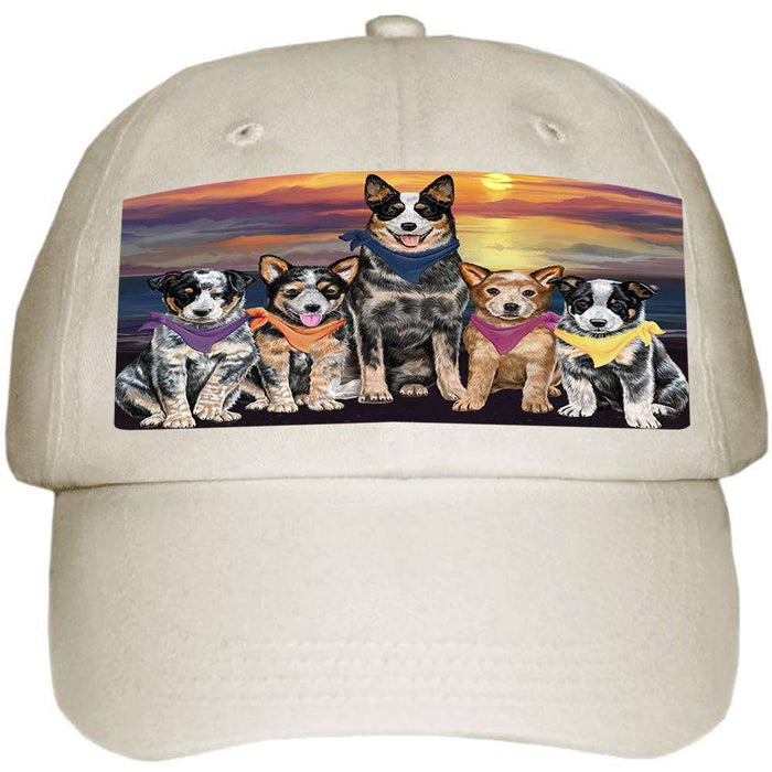 Family Sunset Portrait Australian Cattle Dogs Ball Hat Cap HAT54423