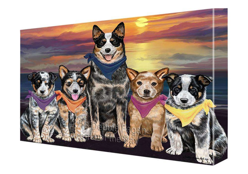 Family Sunset Portrait Australian Cattle Dogs Canvas Print Wall Art Décor CVS68290