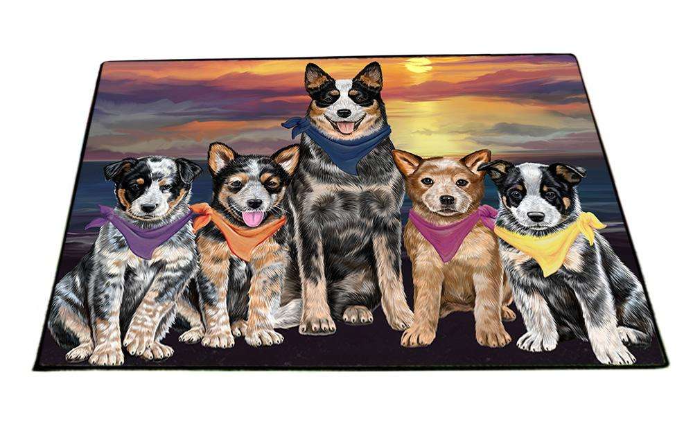 Family Sunset Portrait Australian Cattle Dogs Floormat FLMS50412
