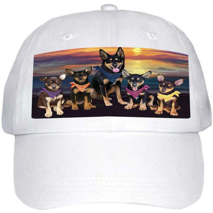 Family Sunset Portrait Australian Kelpies Dog Ball Hat Cap HAT54426