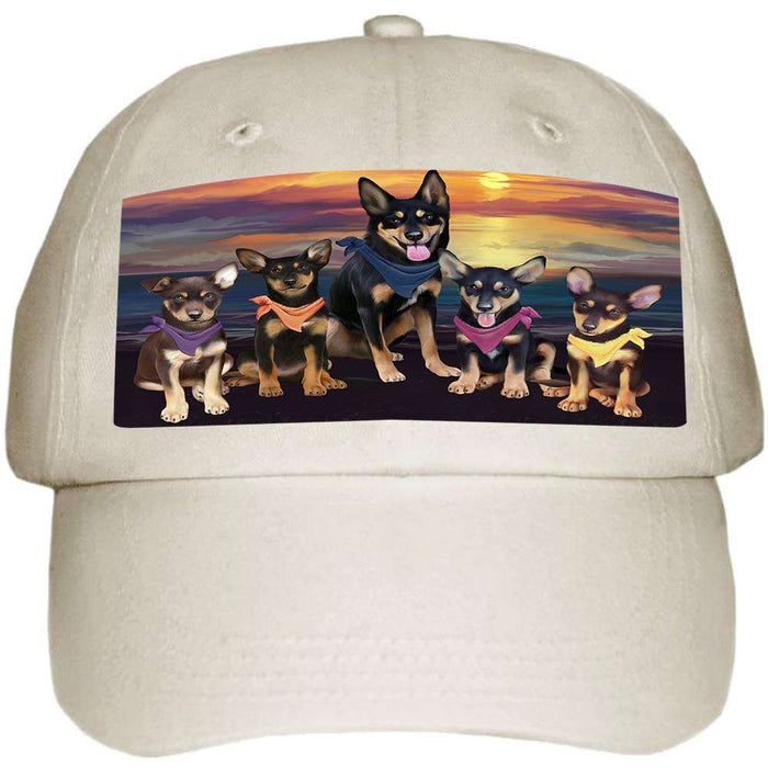 Family Sunset Portrait Australian Kelpies Dog Ball Hat Cap HAT54426