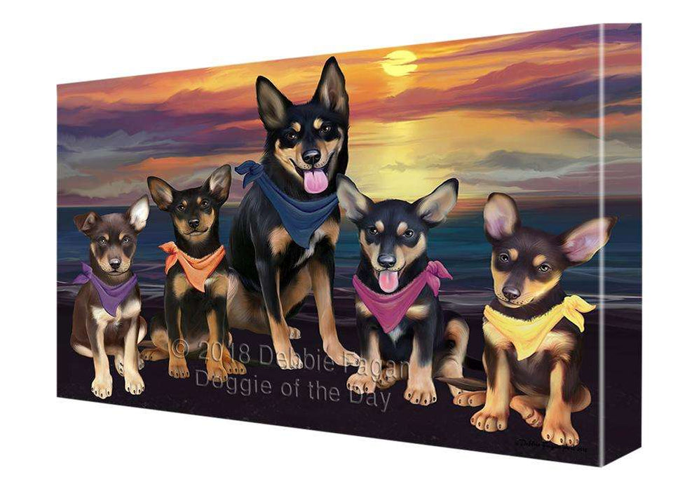 Family Sunset Portrait Australian Kelpies Dog Canvas Print Wall Art Décor CVS68299