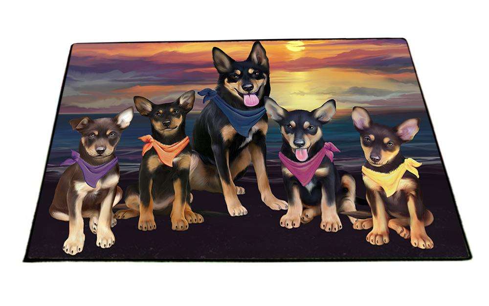 Family Sunset Portrait Australian Kelpies Dog Floormat FLMS50415