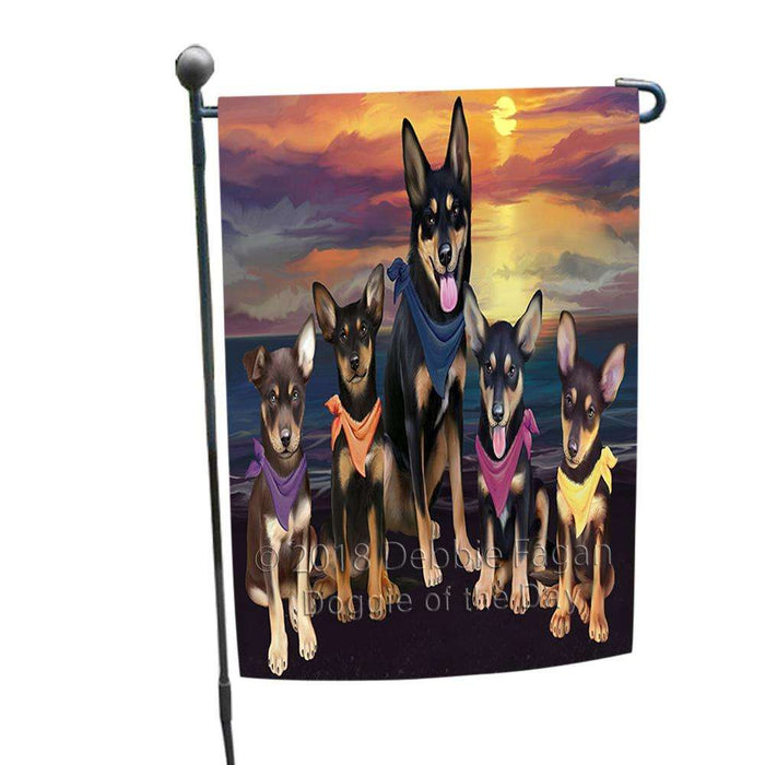 Family Sunset Portrait Australian Kelpies Dog Garden Flag GFLG50112
