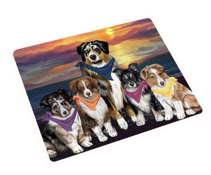 Family Sunset Portrait Australian Shepherds Dog Blanket BLNKT68169