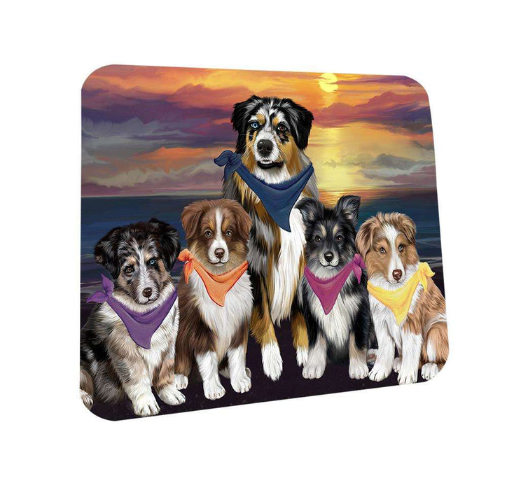 Family Sunset Portrait Australian Shepherds Dog Coasters Set of 4 CST50185