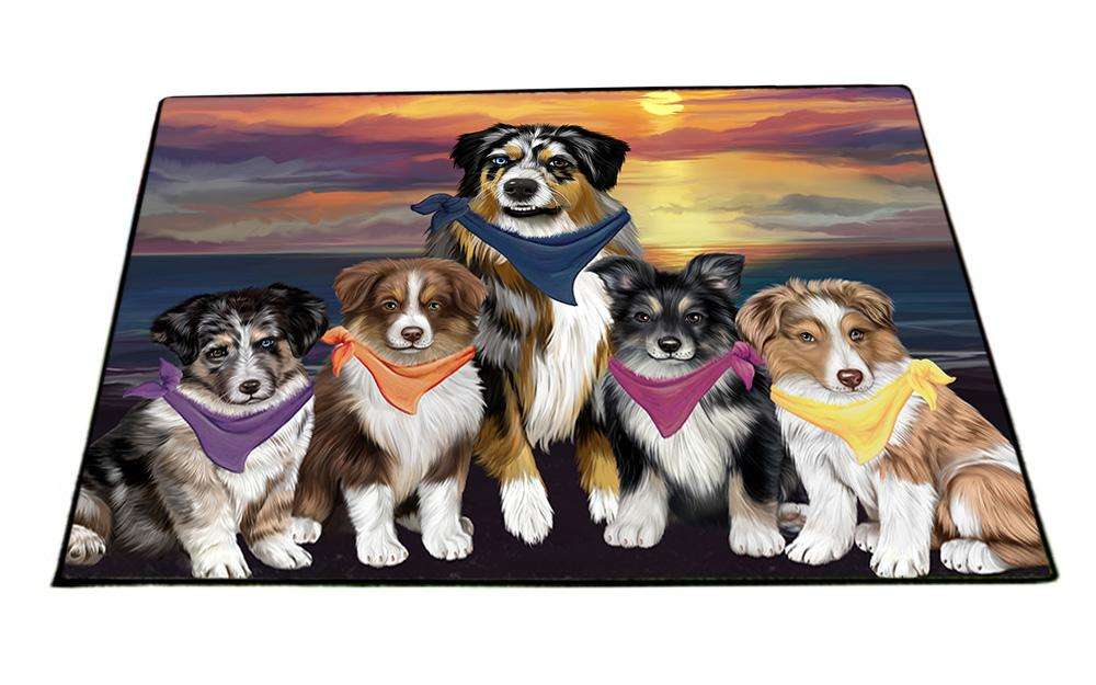 Family Sunset Portrait Australian Shepherds Dog Floormat FLMS50418
