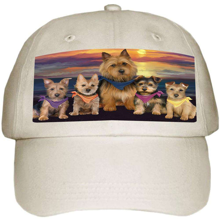 Family Sunset Portrait Australian Terriers Dog Ball Hat Cap HAT61167