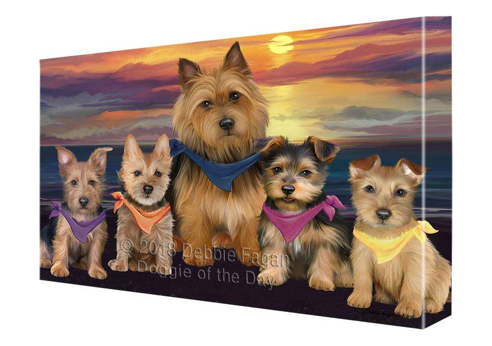 Family Sunset Portrait Australian Terriers Dog Canvas Print Wall Art Décor CVS89099