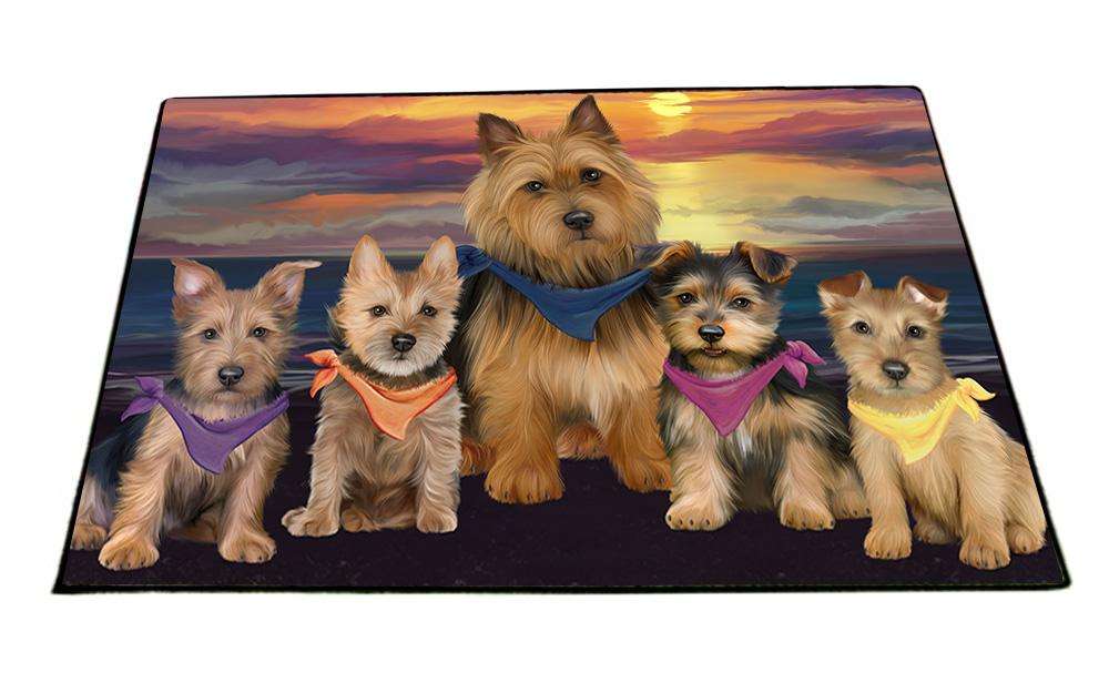 Family Sunset Portrait Australian Terriers Dog Floormat FLMS51723