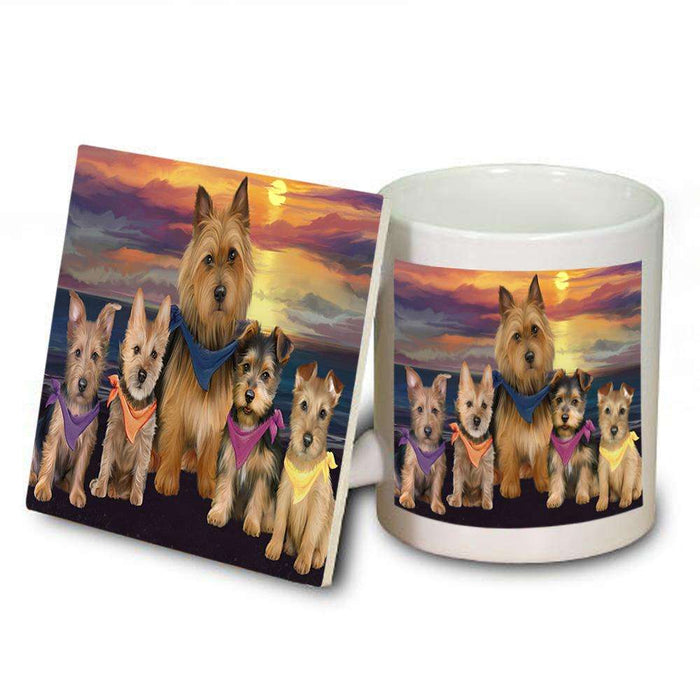 Family Sunset Portrait Australian Terriers Dog Mug and Coaster Set MUC52470