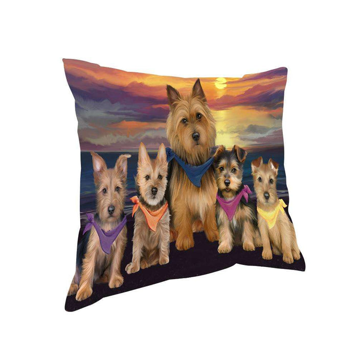 Family Sunset Portrait Australian Terriers Dog Pillow PIL66068