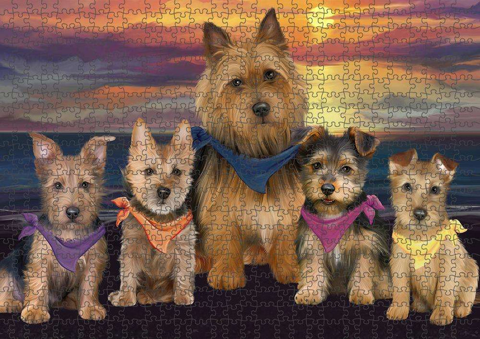 Family Sunset Portrait Australian Terriers Dog Puzzle with Photo Tin PUZL61365