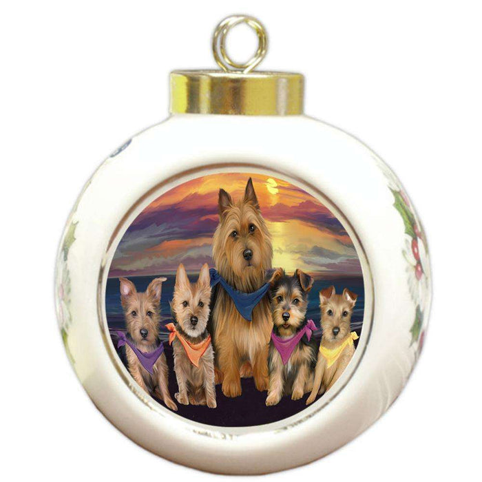 Family Sunset Portrait Australian Terriers Dog Round Ball Christmas Ornament RBPOR52478