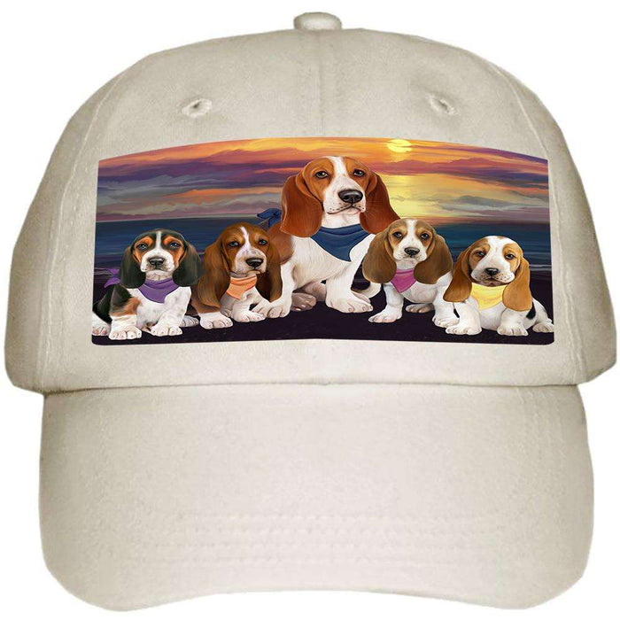 Family Sunset Portrait Basset Hounds Dog Ball Hat Cap HAT54432