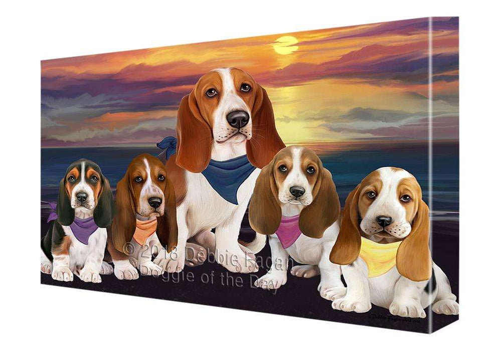 Family Sunset Portrait Basset Hounds Dog Canvas Print Wall Art Décor CVS68317