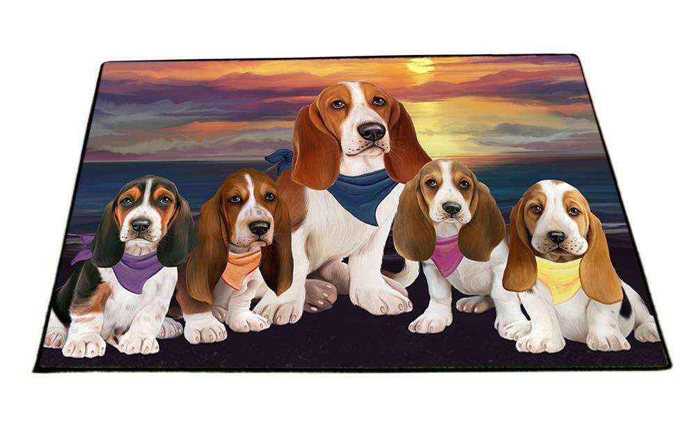 Family Sunset Portrait Basset Hounds Dog Floormat FLMS50421