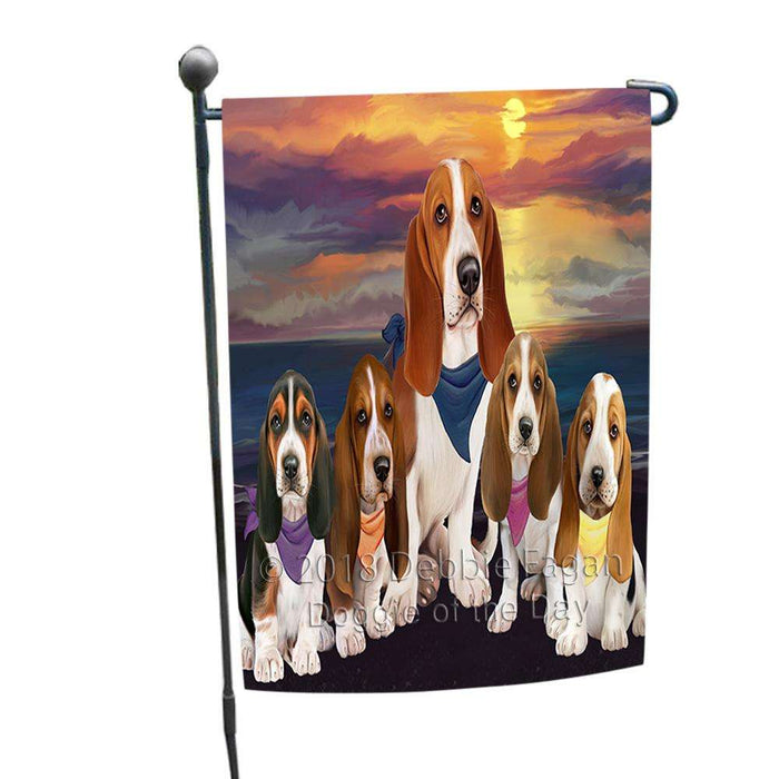 Family Sunset Portrait Basset Hounds Dog Garden Flag GFLG50114