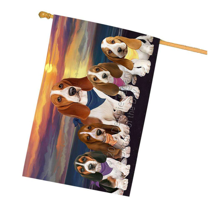 Family Sunset Portrait Basset Hounds Dog House Flag FLG50250