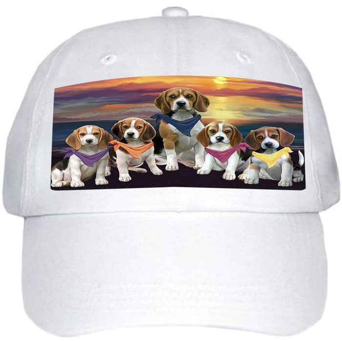 Family Sunset Portrait Beagles Dog Ball Hat Cap HAT54435