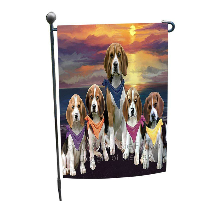 Family Sunset Portrait Beagles Dog Garden Flag GFLG50115